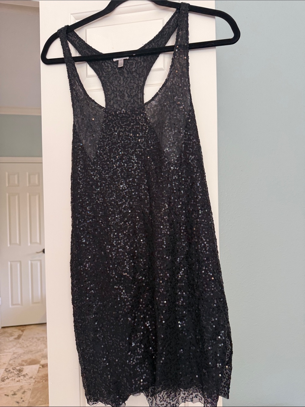 Victoria's Secret Black Sequin Racerback Tank nightgown